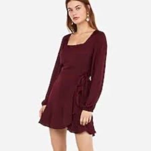 Express Burgundy Square Neck Ruffled Dress